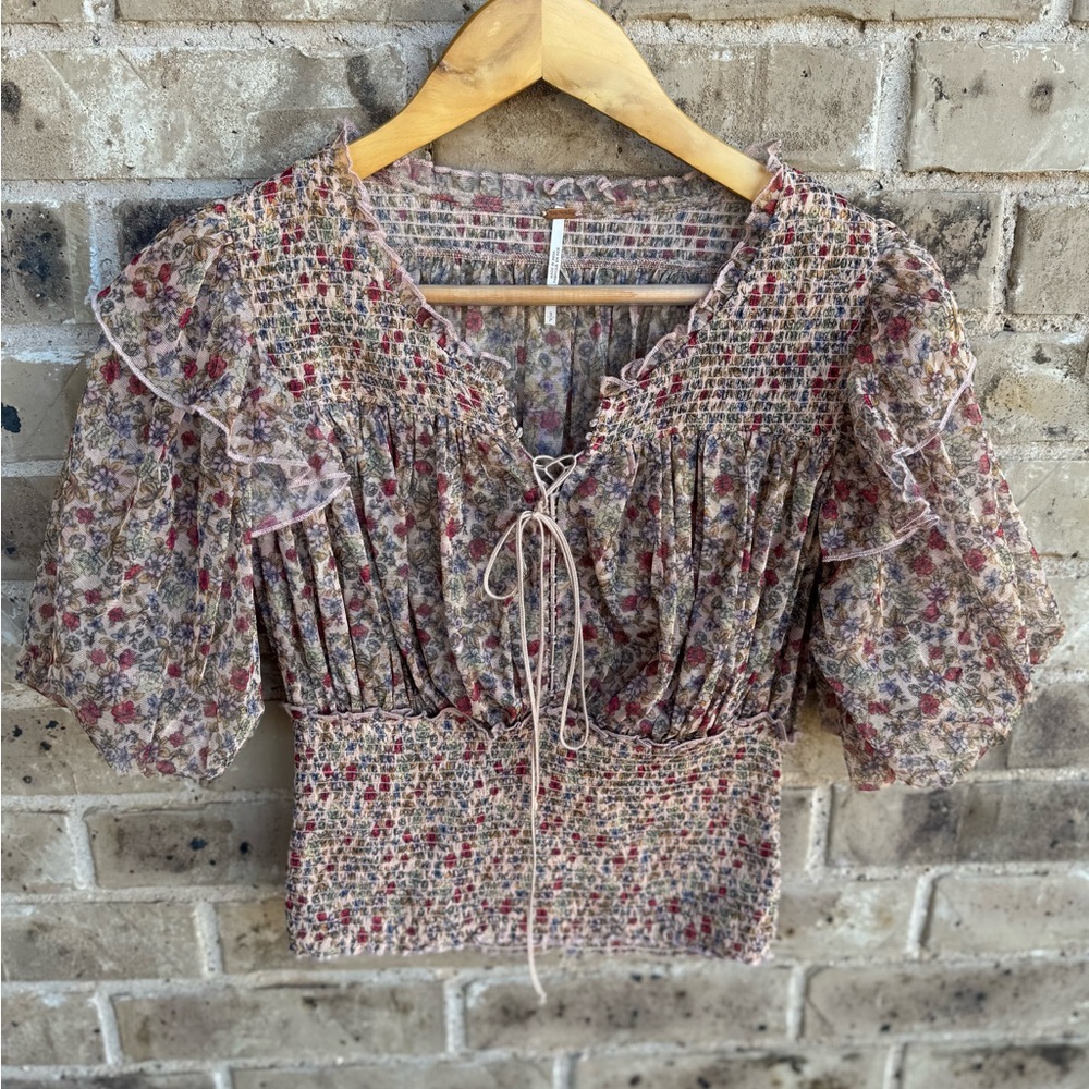 Free People Beatrice Floral Print Brown Lace Up Puff Sleeve Blouse
Top Size S - Picture 6 of 14